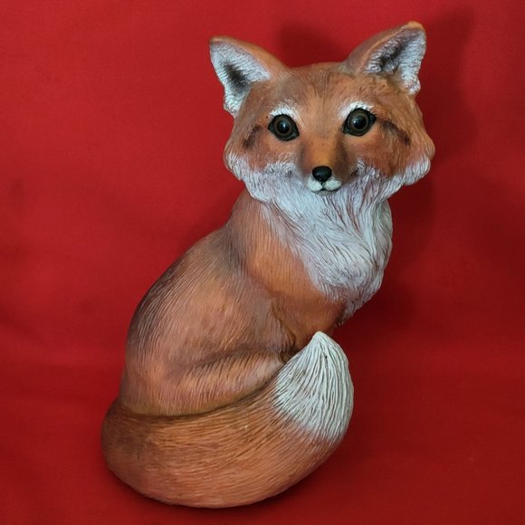 VTG Art Line Red Sitting Fox Resin Garden Yard Statue Animal Figurine 1996